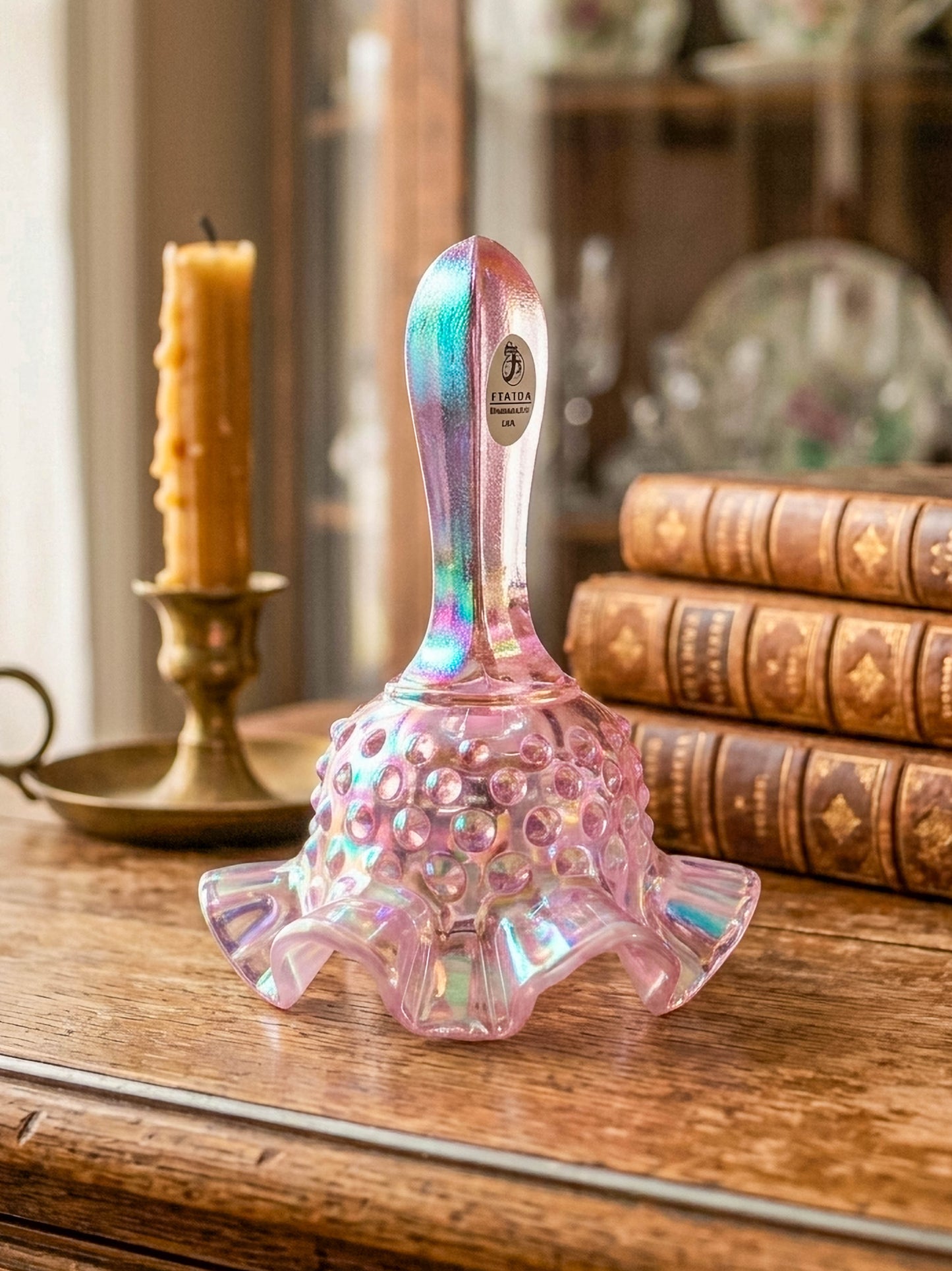Fenton Bell – Pink Opalescent Carnival Hobnail, Ruffled Skirt