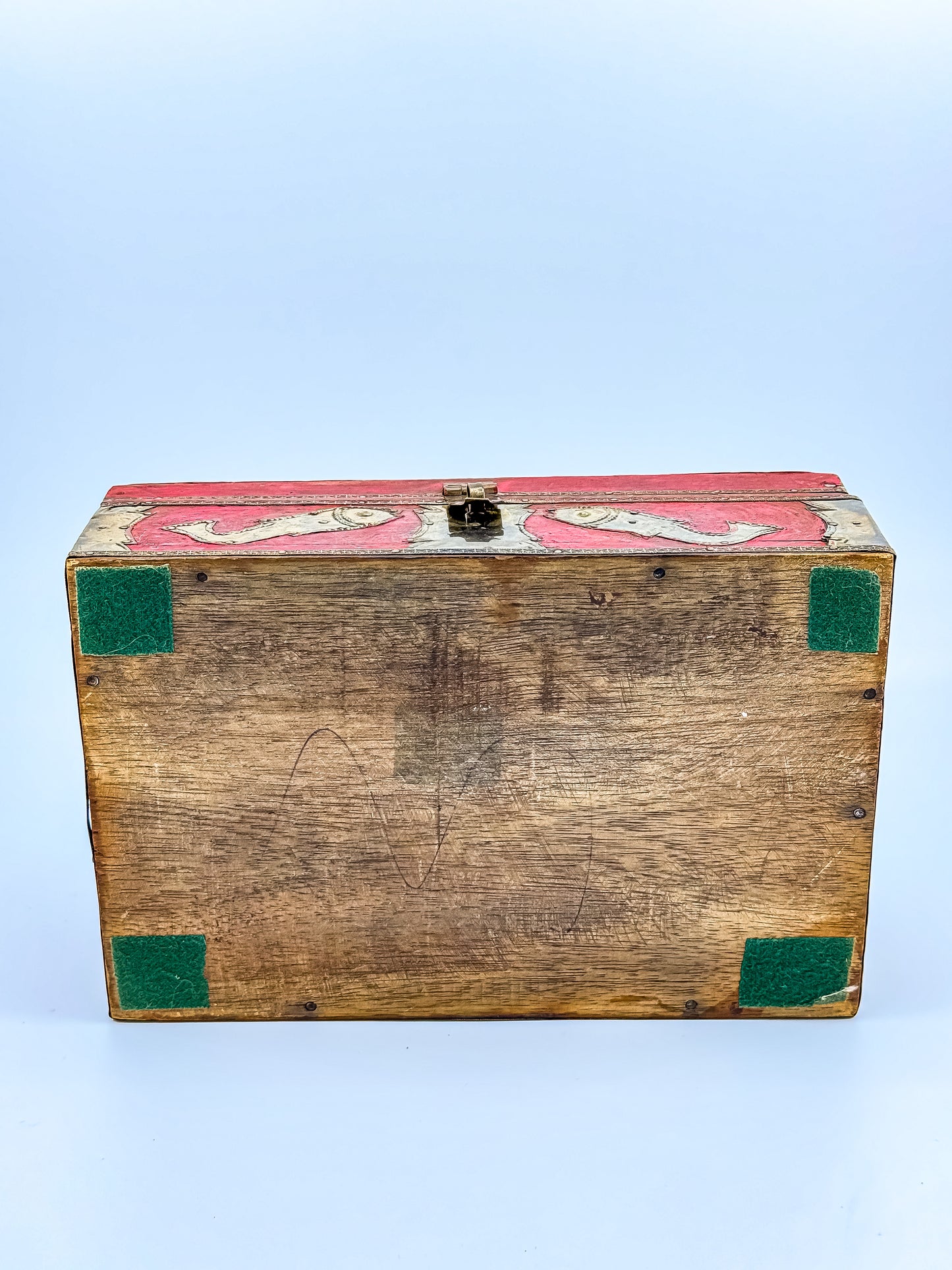 Vintage Indian Brass-Fitted Red Lacquered Wooden Box