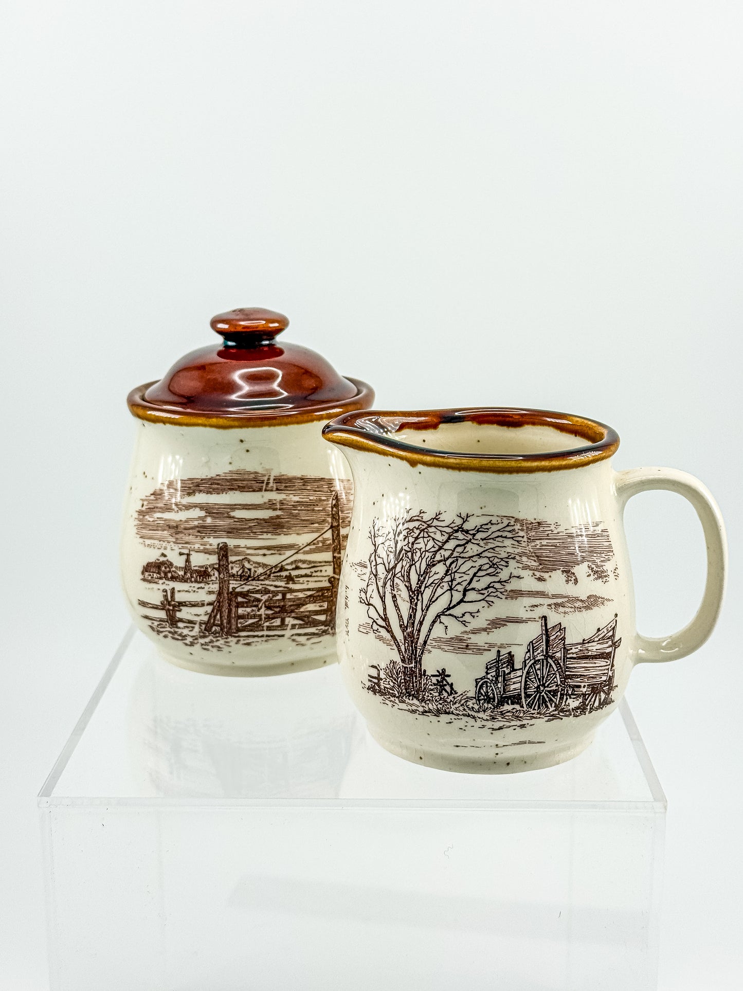 Vintage Enesco Sky & Plains Sugar Bowl & Creamer Set