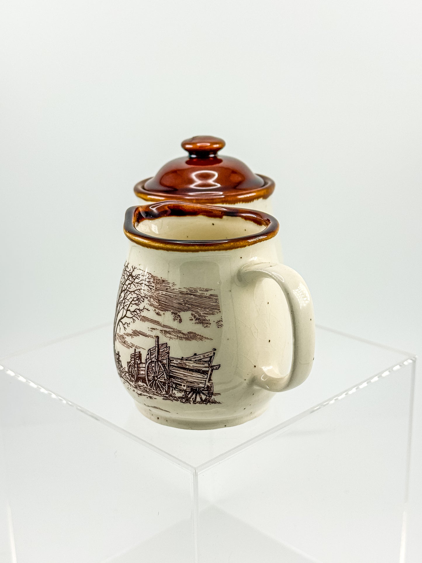 Vintage Enesco Sky & Plains Sugar Bowl & Creamer Set
