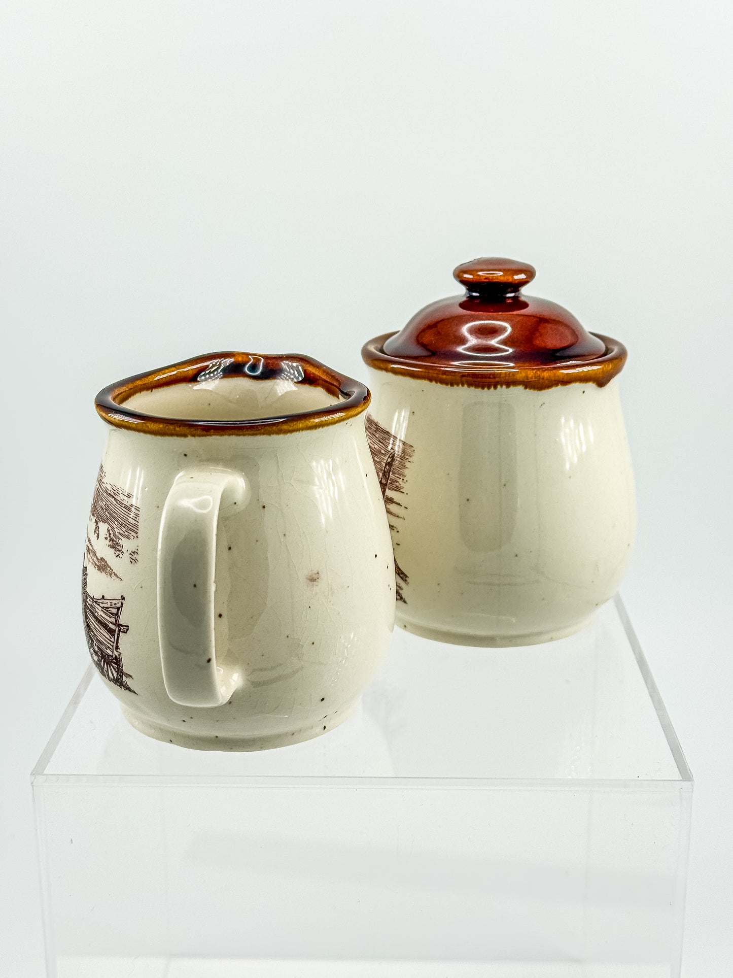 Vintage Enesco Sky & Plains Sugar Bowl & Creamer Set