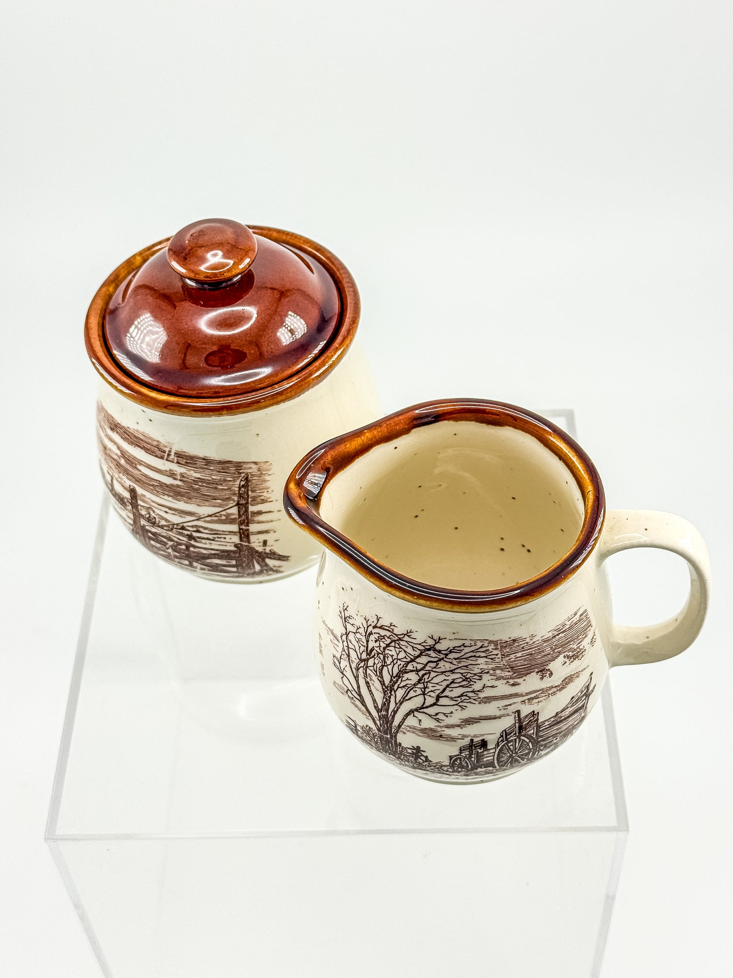 Vintage Enesco Sky & Plains Sugar Bowl & Creamer Set