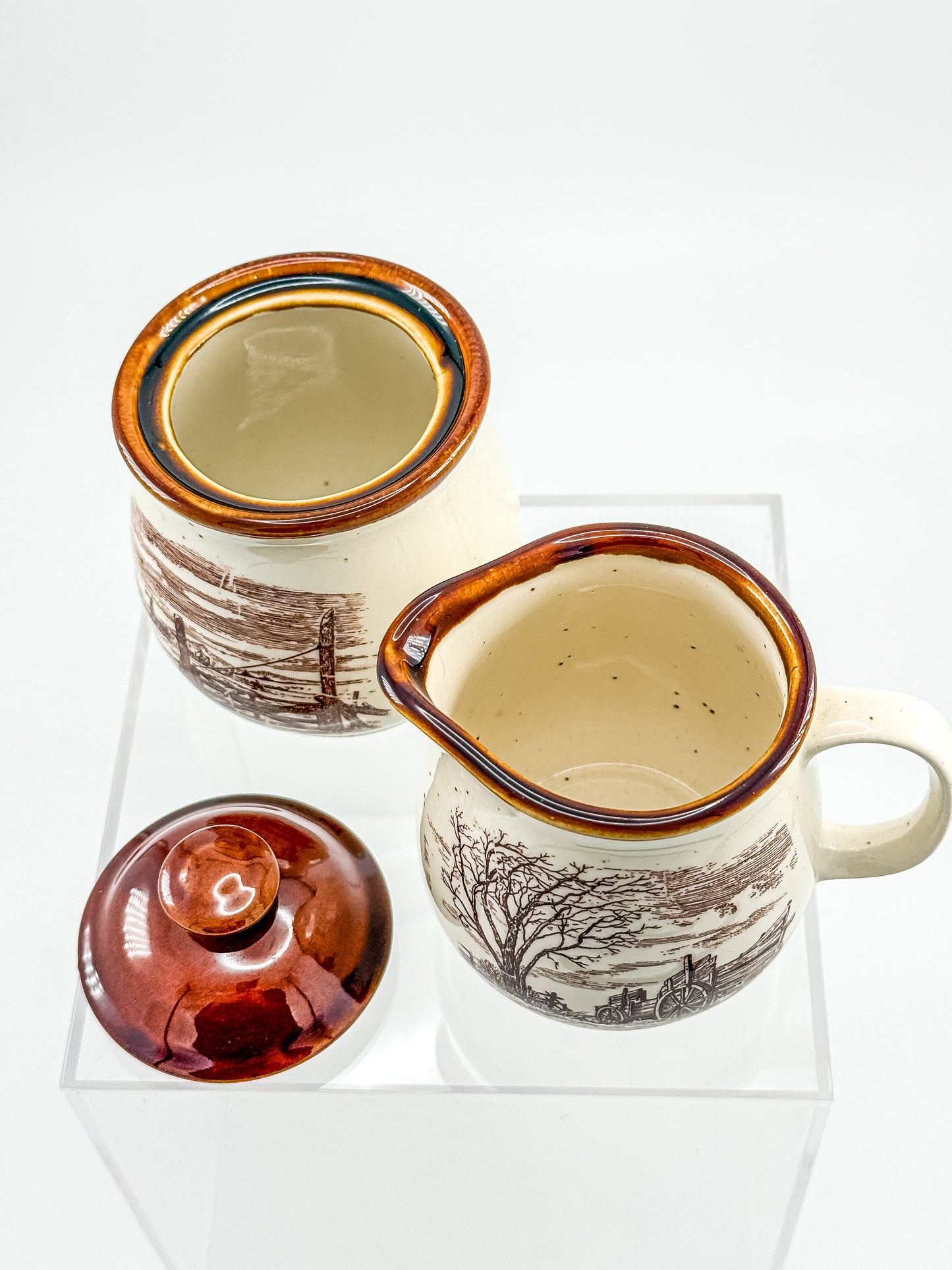 Vintage Enesco Sky & Plains Sugar Bowl & Creamer Set