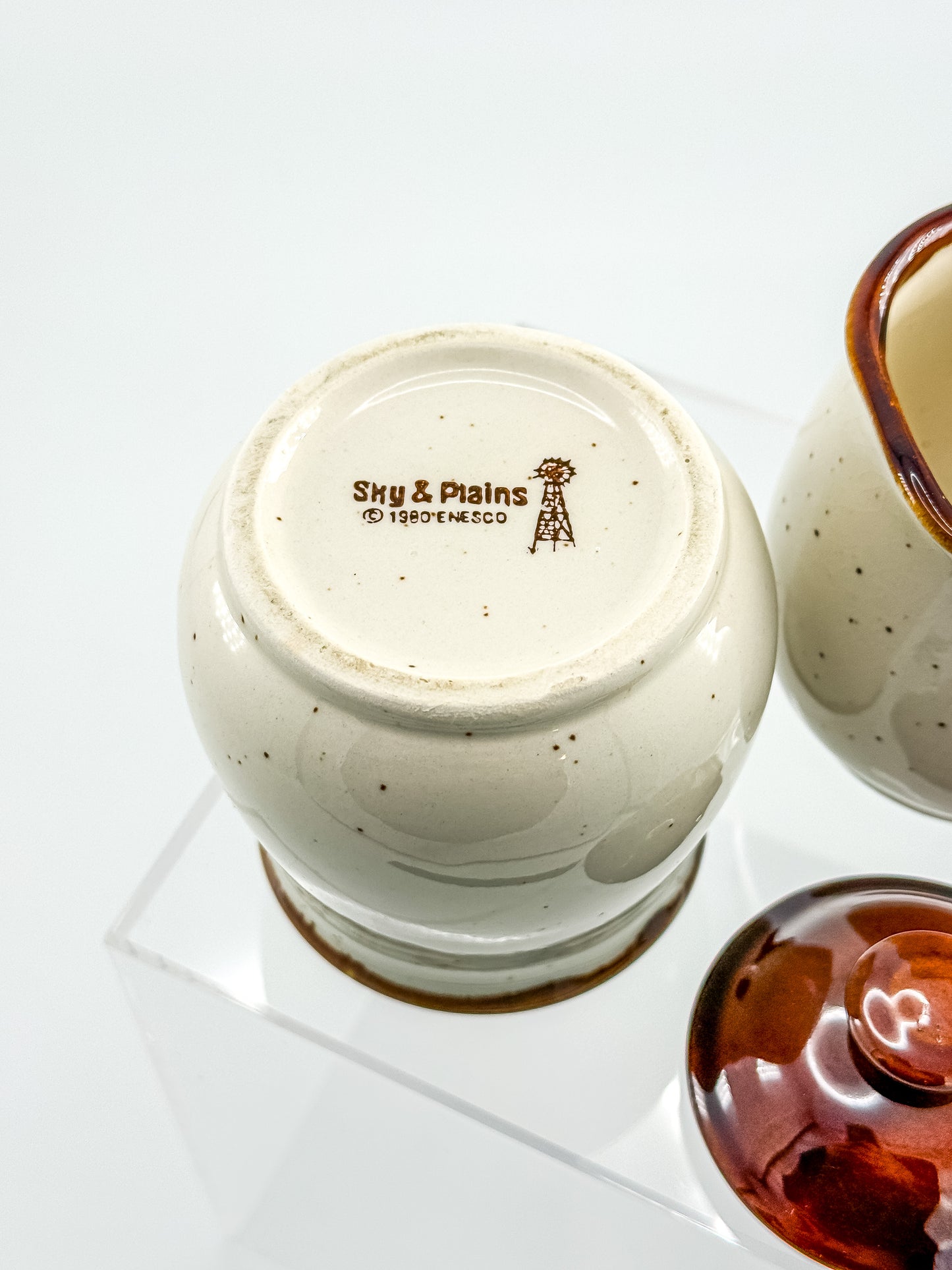 Vintage Enesco Sky & Plains Sugar Bowl & Creamer Set