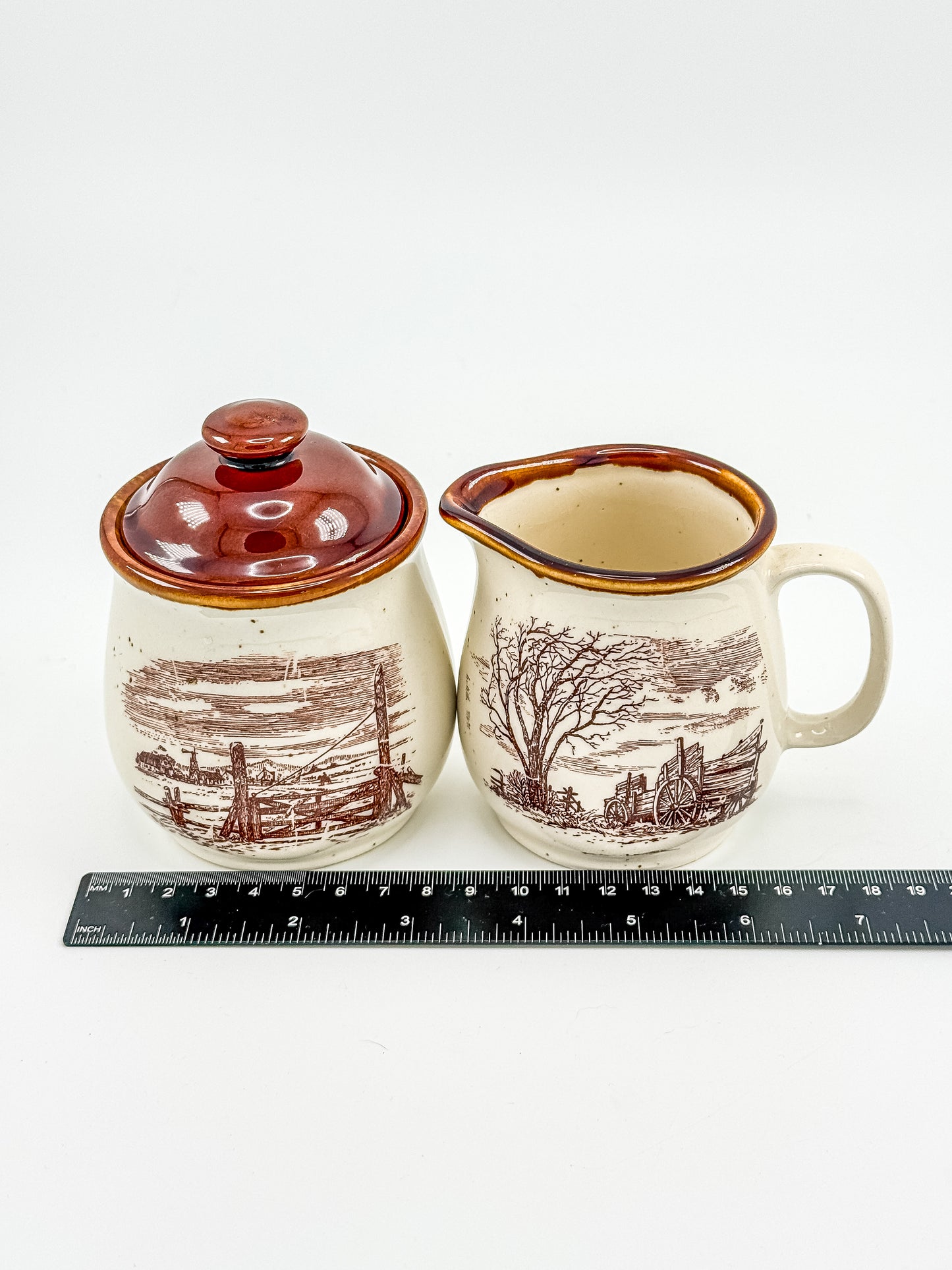 Vintage Enesco Sky & Plains Sugar Bowl & Creamer Set