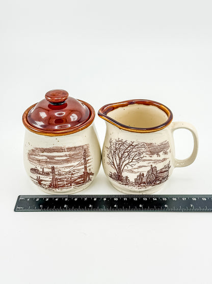 Vintage Enesco Sky & Plains Sugar Bowl & Creamer Set