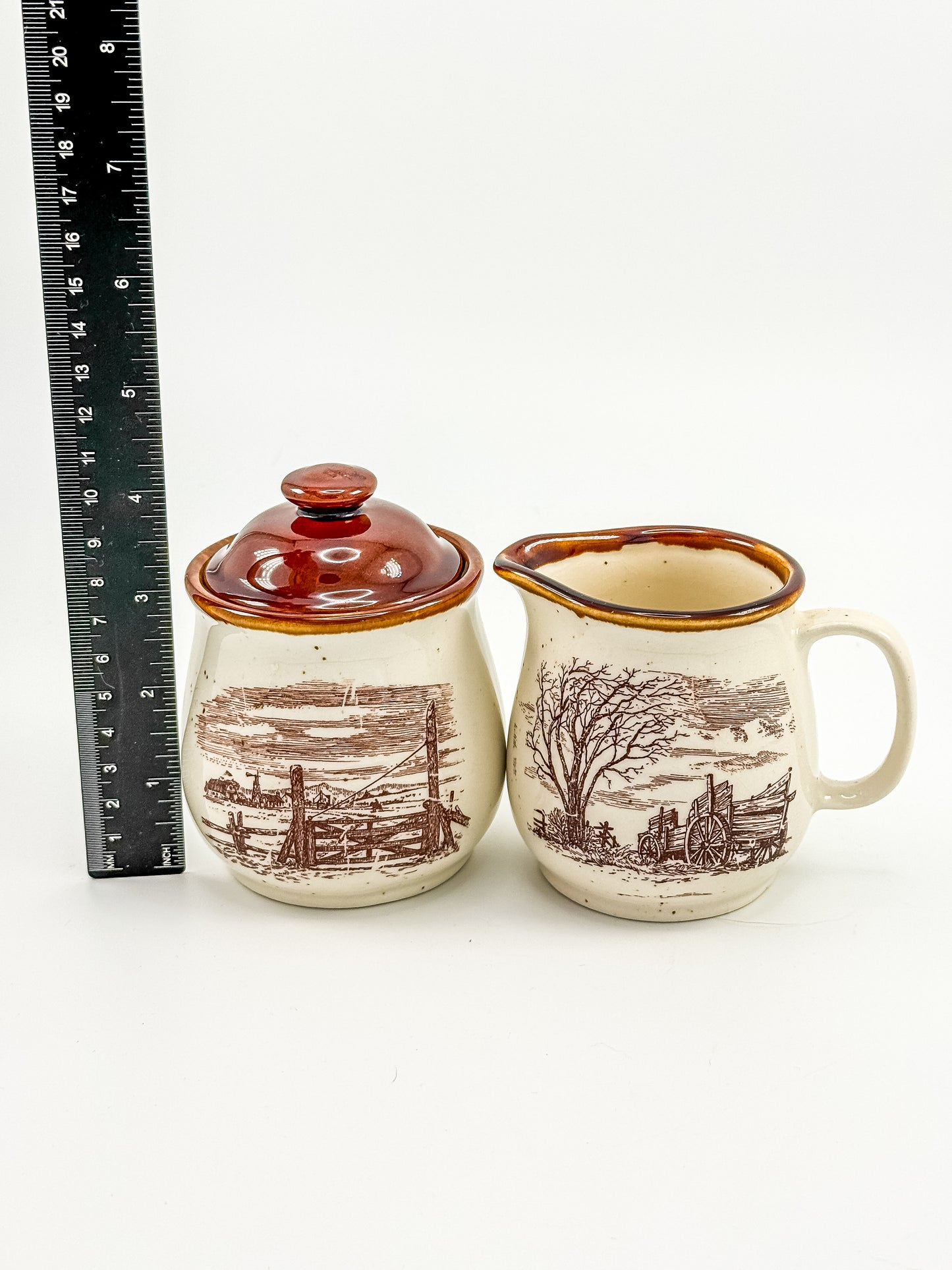 Vintage Enesco Sky & Plains Sugar Bowl & Creamer Set