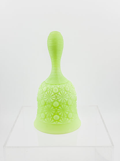 Vaseline Uranium Glass Bell – Daisy & Button Pattern, UV Reactive