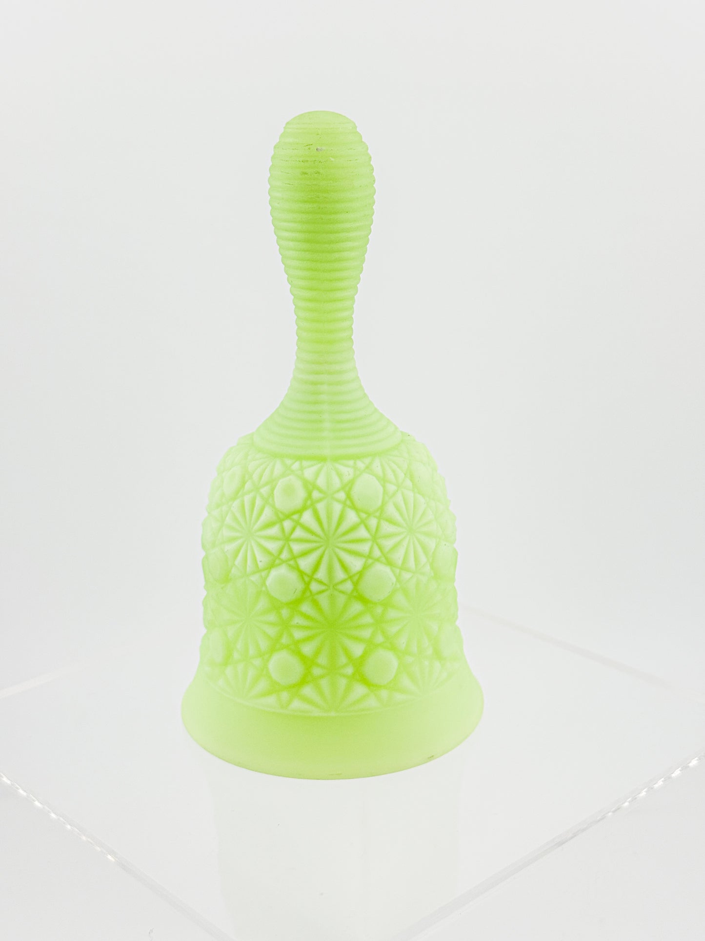 Vaseline Uranium Glass Bell – Daisy & Button Pattern, UV Reactive