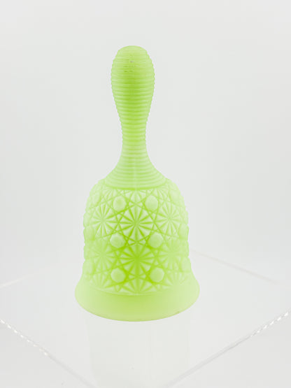 Vaseline Uranium Glass Bell – Daisy & Button Pattern, UV Reactive