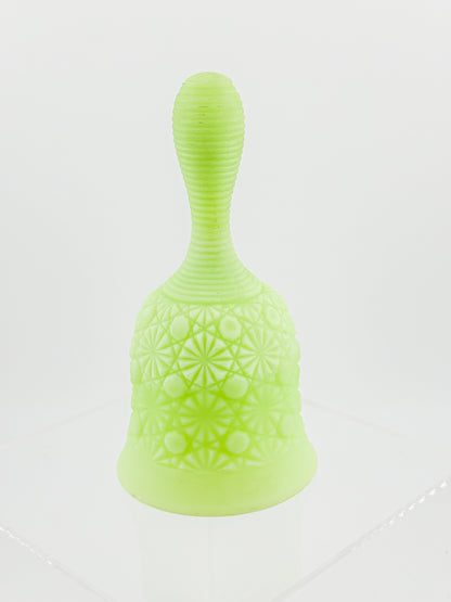 Vaseline Uranium Glass Bell – Daisy & Button Pattern, UV Reactive