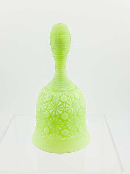 Vaseline Uranium Glass Bell – Daisy & Button Pattern, UV Reactive