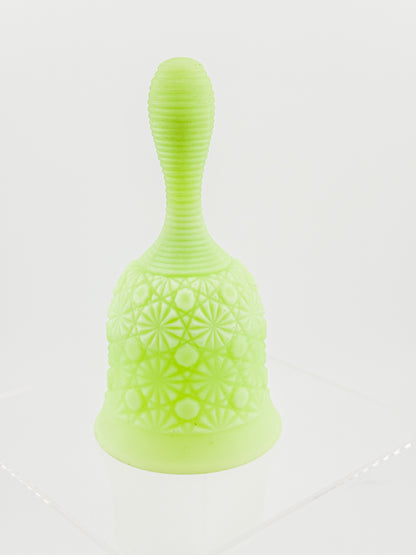 Vaseline Uranium Glass Bell – Daisy & Button Pattern, UV Reactive