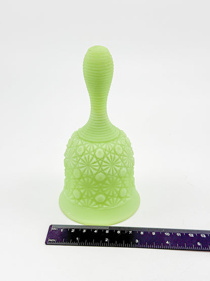 Vaseline Uranium Glass Bell – Daisy & Button Pattern, UV Reactive