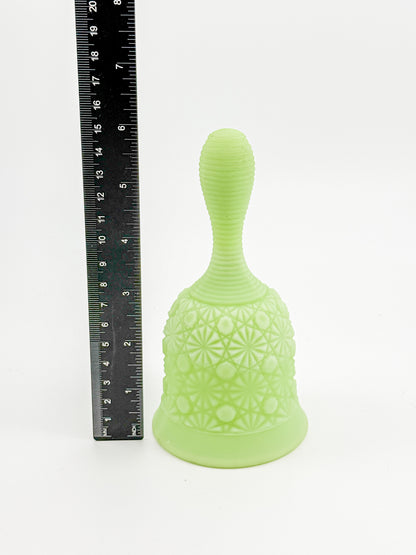 Vaseline Uranium Glass Bell – Daisy & Button Pattern, UV Reactive