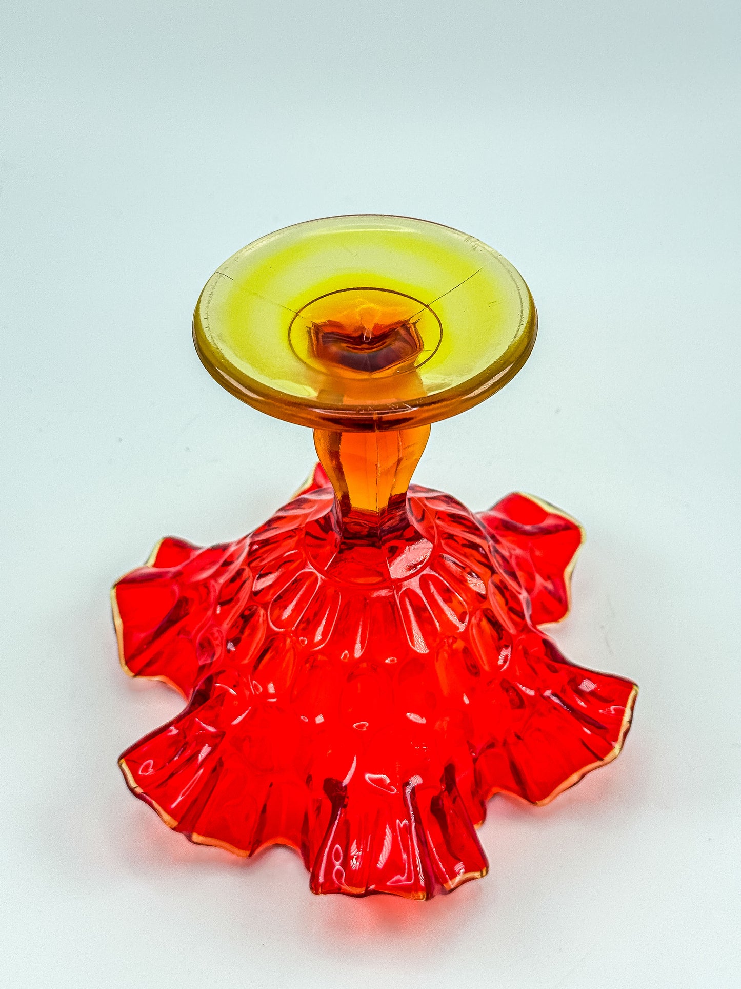 Fenton Amberina Glass Ruffled Compote – Thumbprint Pattern, Ruby to Amber, c. 1960s–70s