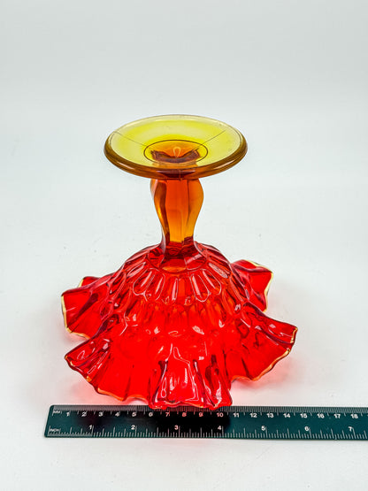 Fenton Amberina Glass Ruffled Compote – Thumbprint Pattern, Ruby to Amber, c. 1960s–70s