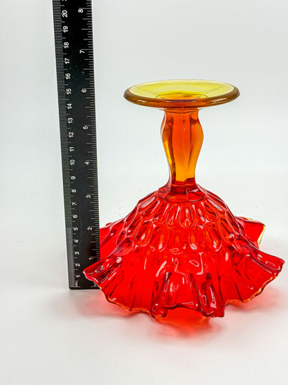 Fenton Amberina Glass Ruffled Compote – Thumbprint Pattern, Ruby to Amber, c. 1960s–70s