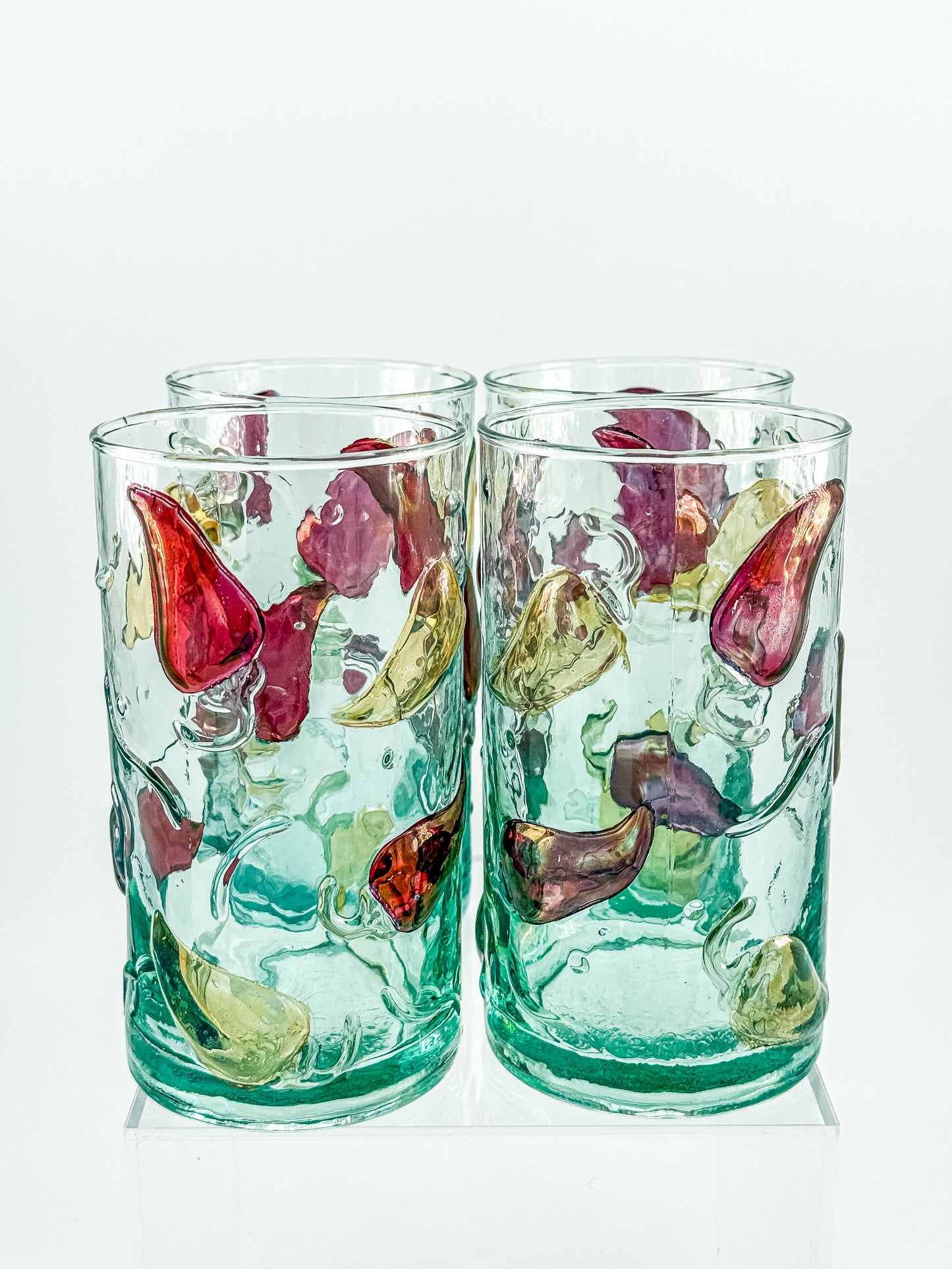 Hand Crafted Jalapeño Pepper Glass Tumbler Set of 4