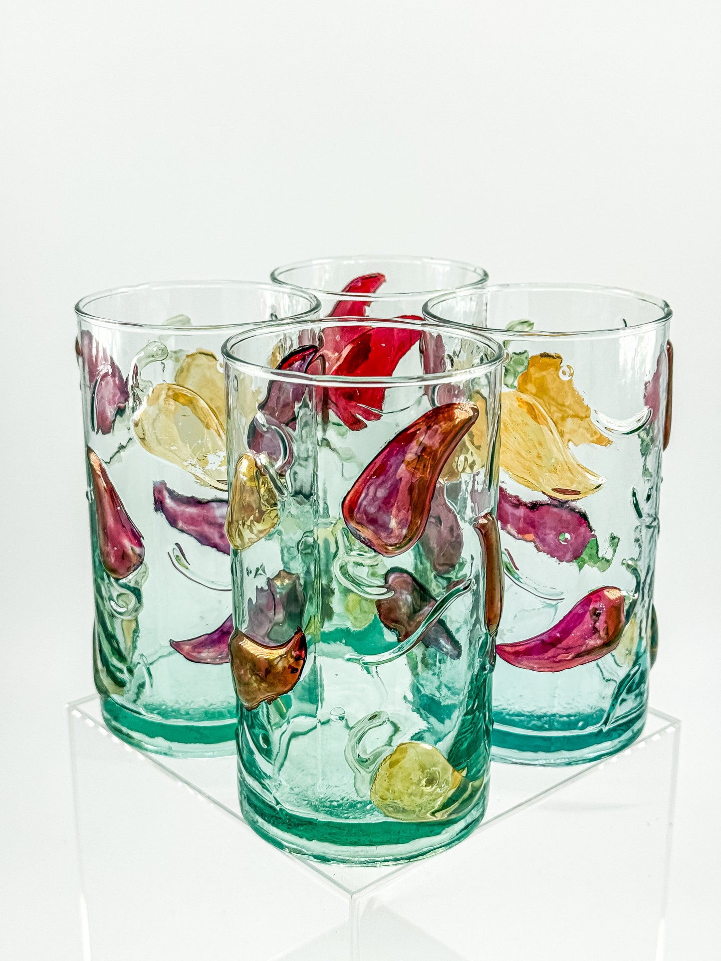 Hand Crafted Jalapeño Pepper Glass Tumbler Set of 4