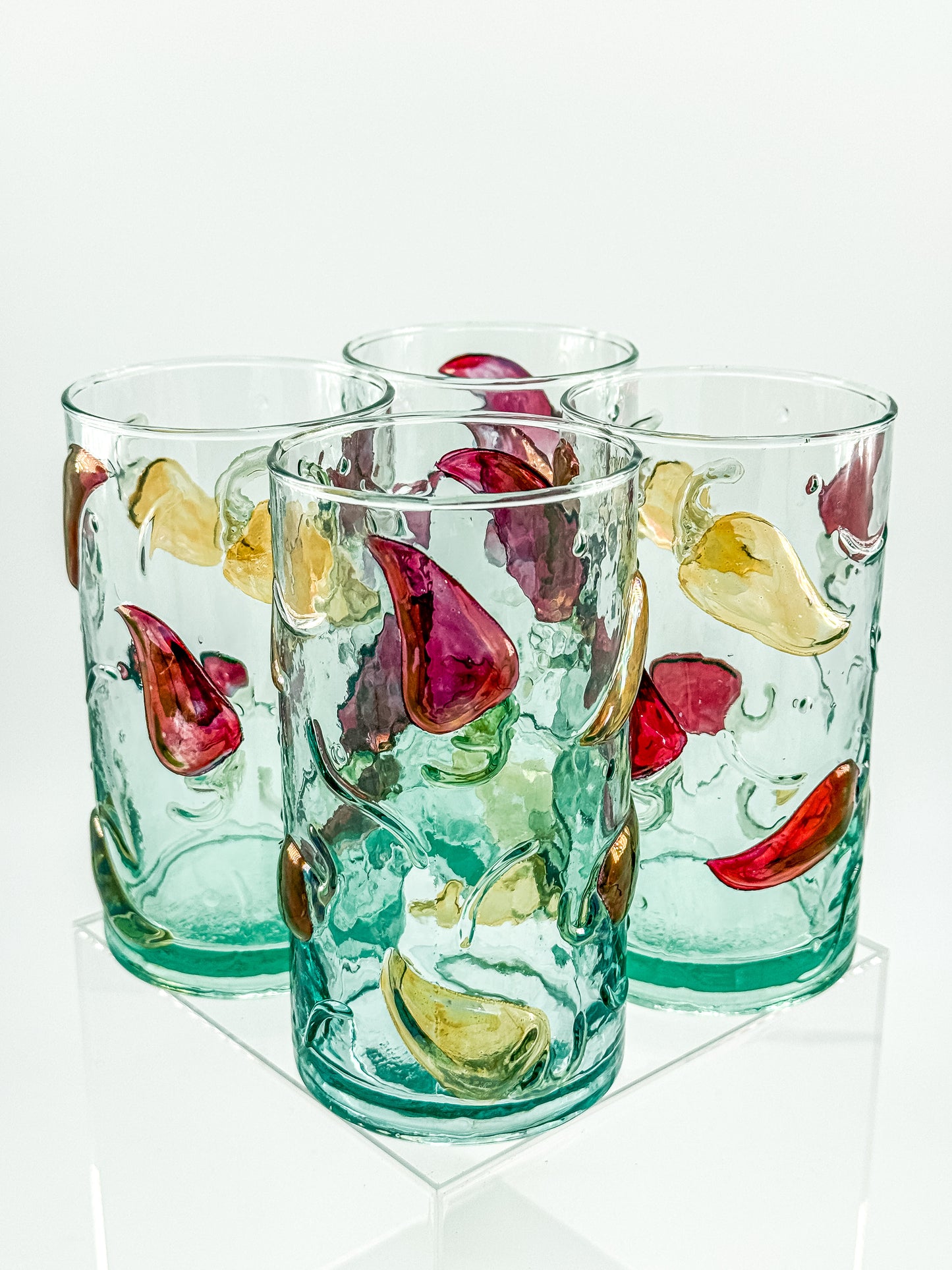 Hand Crafted Jalapeño Pepper Glass Tumbler Set of 4
