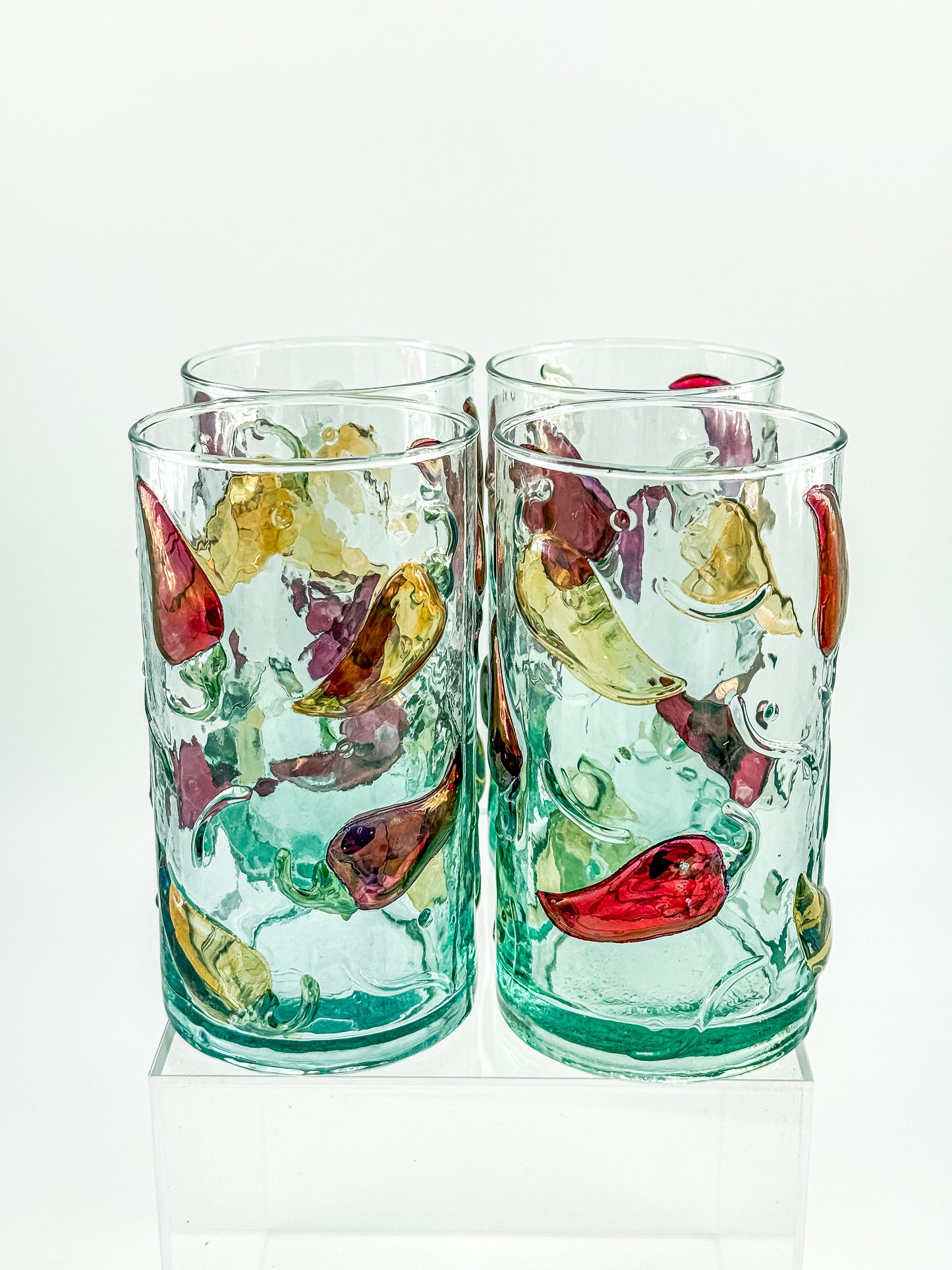 Hand Crafted Jalapeño Pepper Glass Tumbler Set of 4
