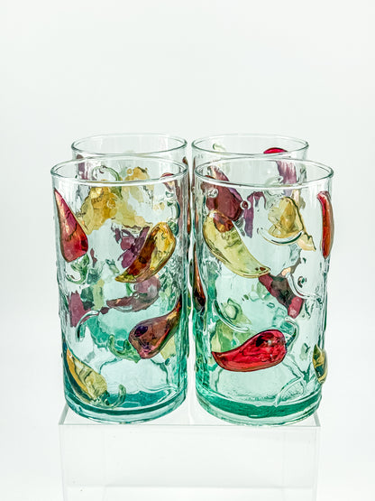 Hand Crafted Jalapeño Pepper Glass Tumbler Set of 4
