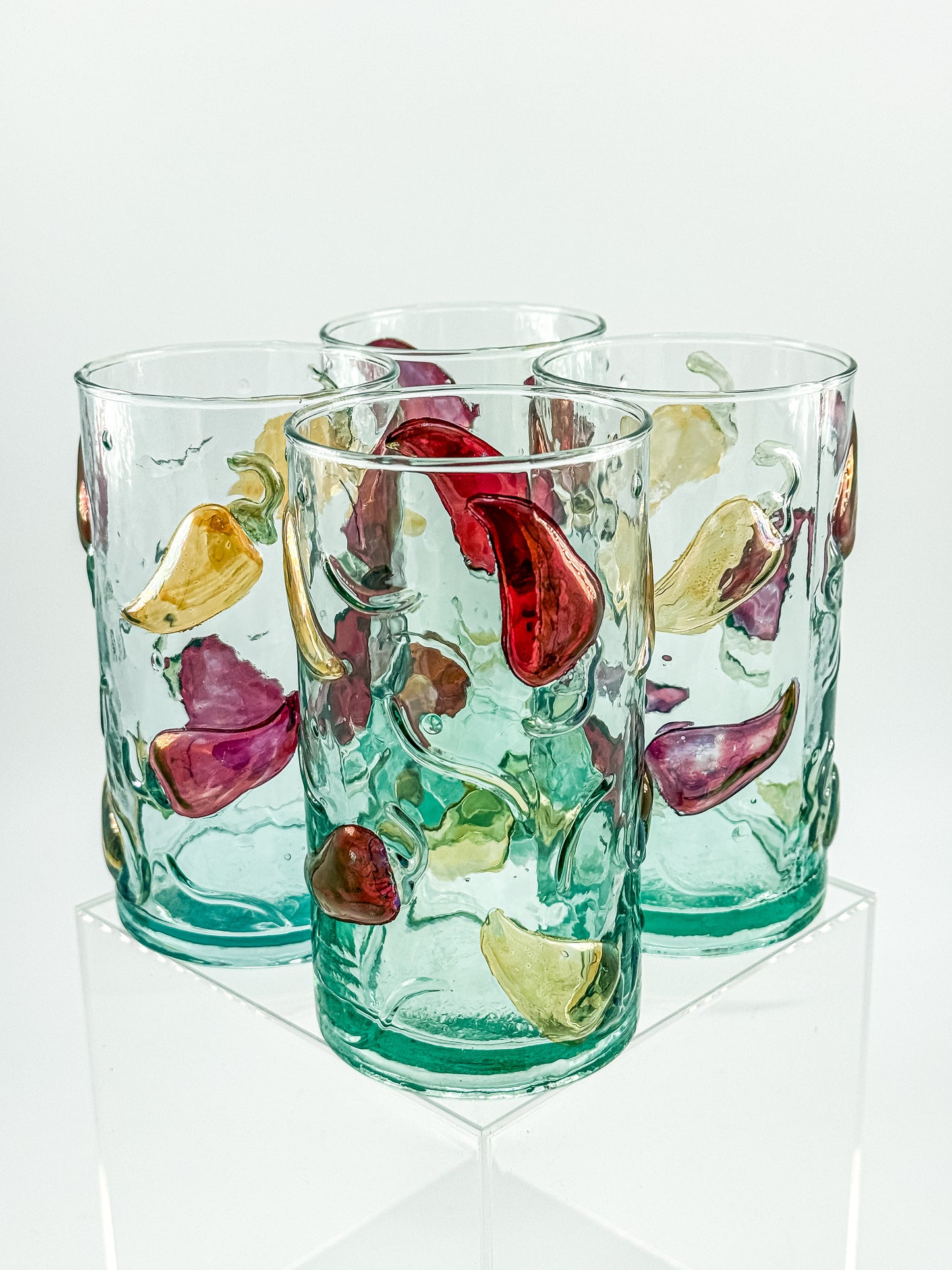 Hand Crafted Jalapeño Pepper Glass Tumbler Set of 4