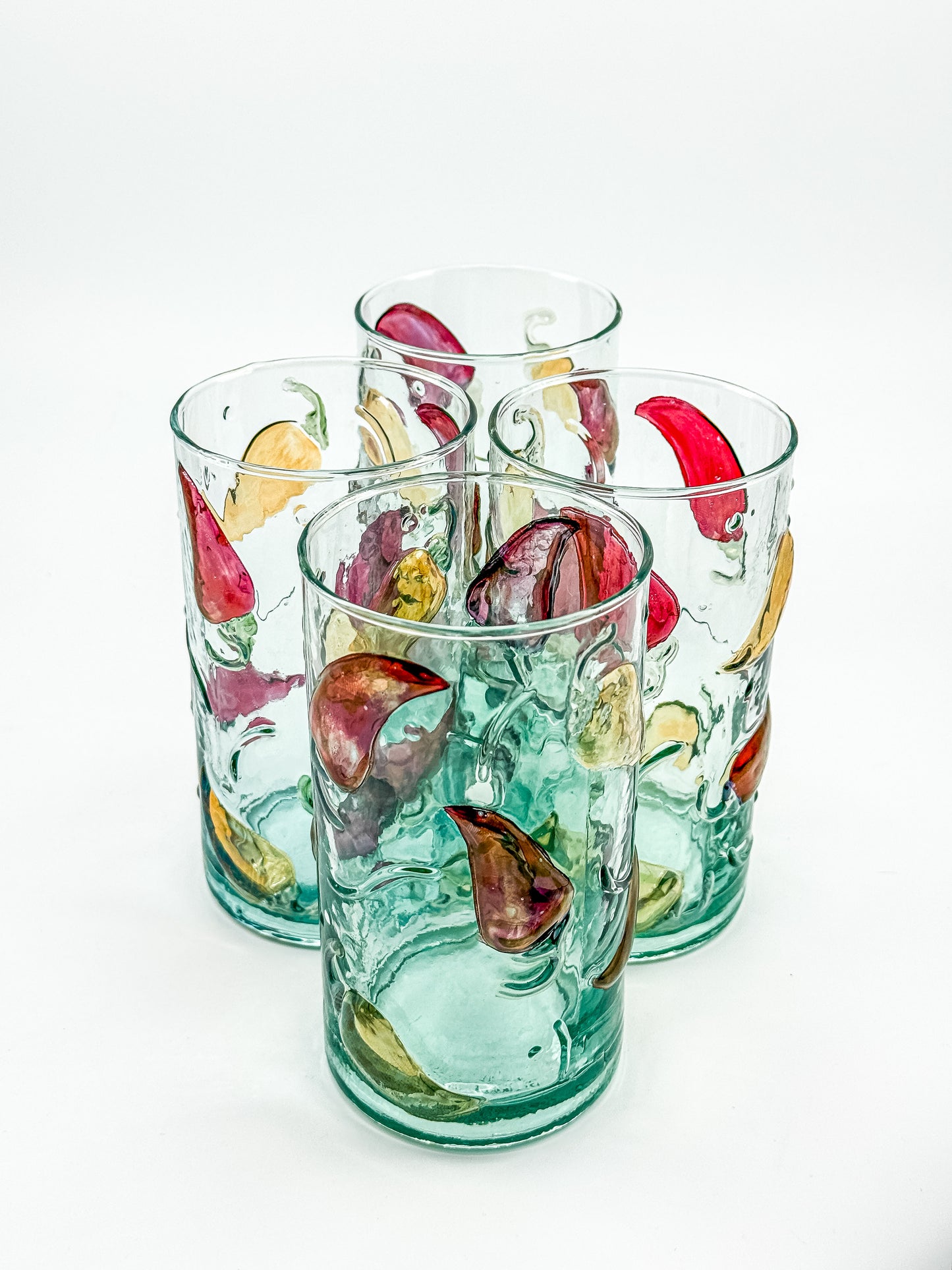 Hand Crafted Jalapeño Pepper Glass Tumbler Set of 4