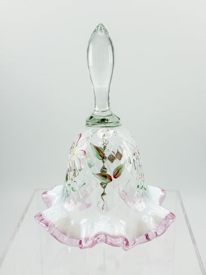 Fenton Glass Bell – Optic with Cranberry Edge, Hand Painted & Signed