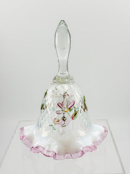 Fenton Glass Bell – Optic with Cranberry Edge, Hand Painted & Signed