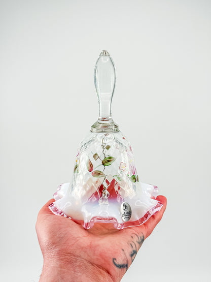 Fenton Glass Bell – Optic with Cranberry Edge, Hand Painted & Signed