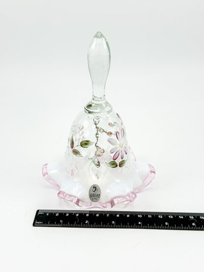 Fenton Glass Bell – Optic with Cranberry Edge, Hand Painted & Signed