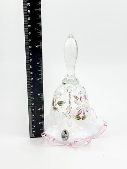 Fenton Glass Bell – Optic with Cranberry Edge, Hand Painted & Signed