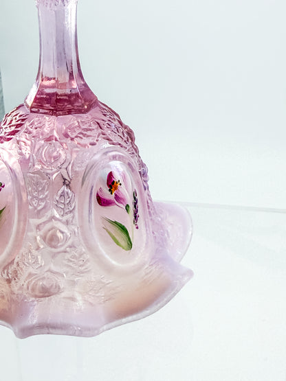 Fenton Bell – Pink Opalescent, Embossed Floral Cameos, Hand Painted Florals, Ruffled