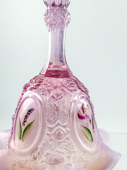 Fenton Bell – Pink Opalescent, Embossed Floral Cameos, Hand Painted Florals, Ruffled