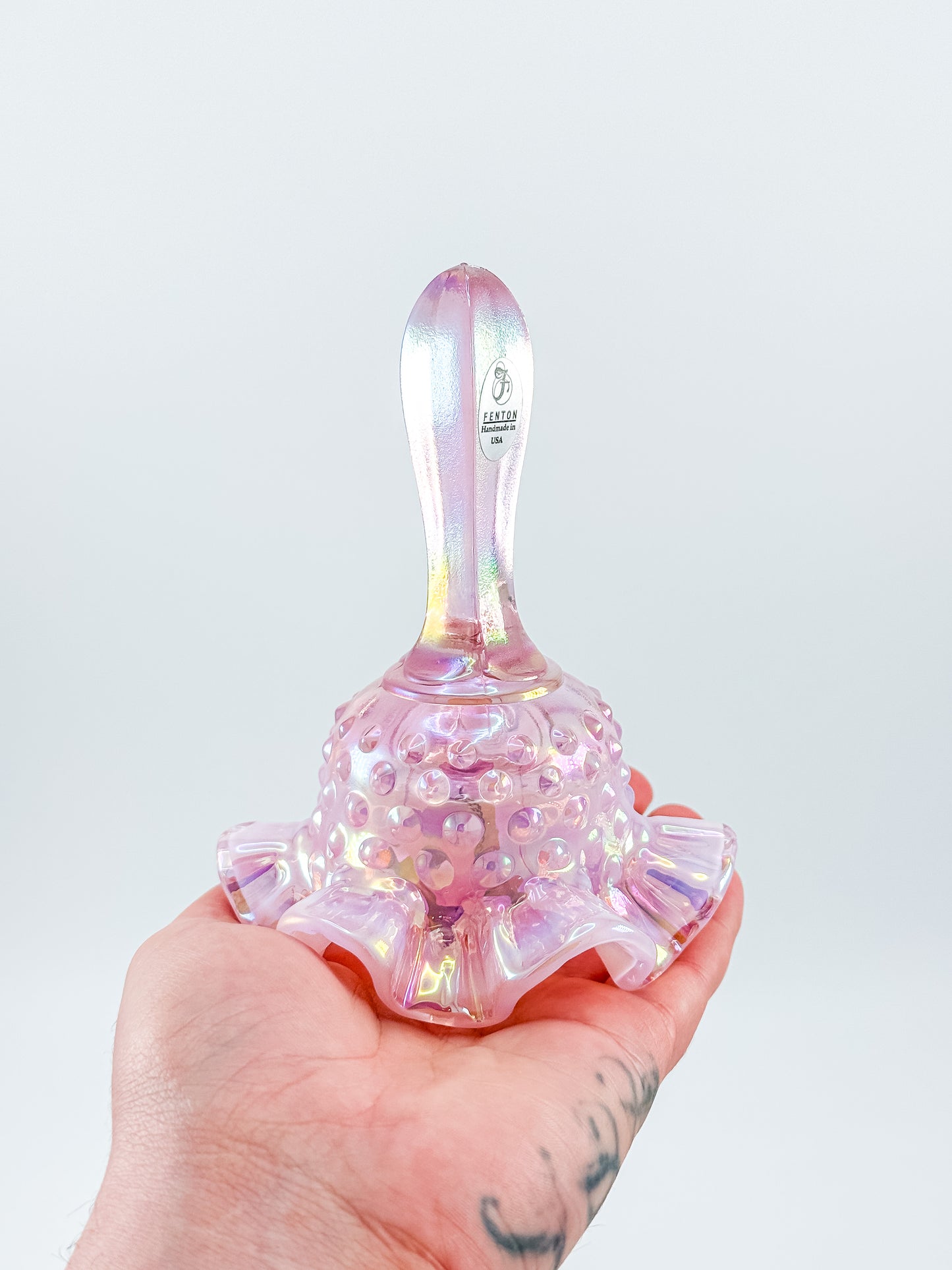 Fenton Bell – Pink Opalescent Carnival Hobnail, Ruffled Skirt