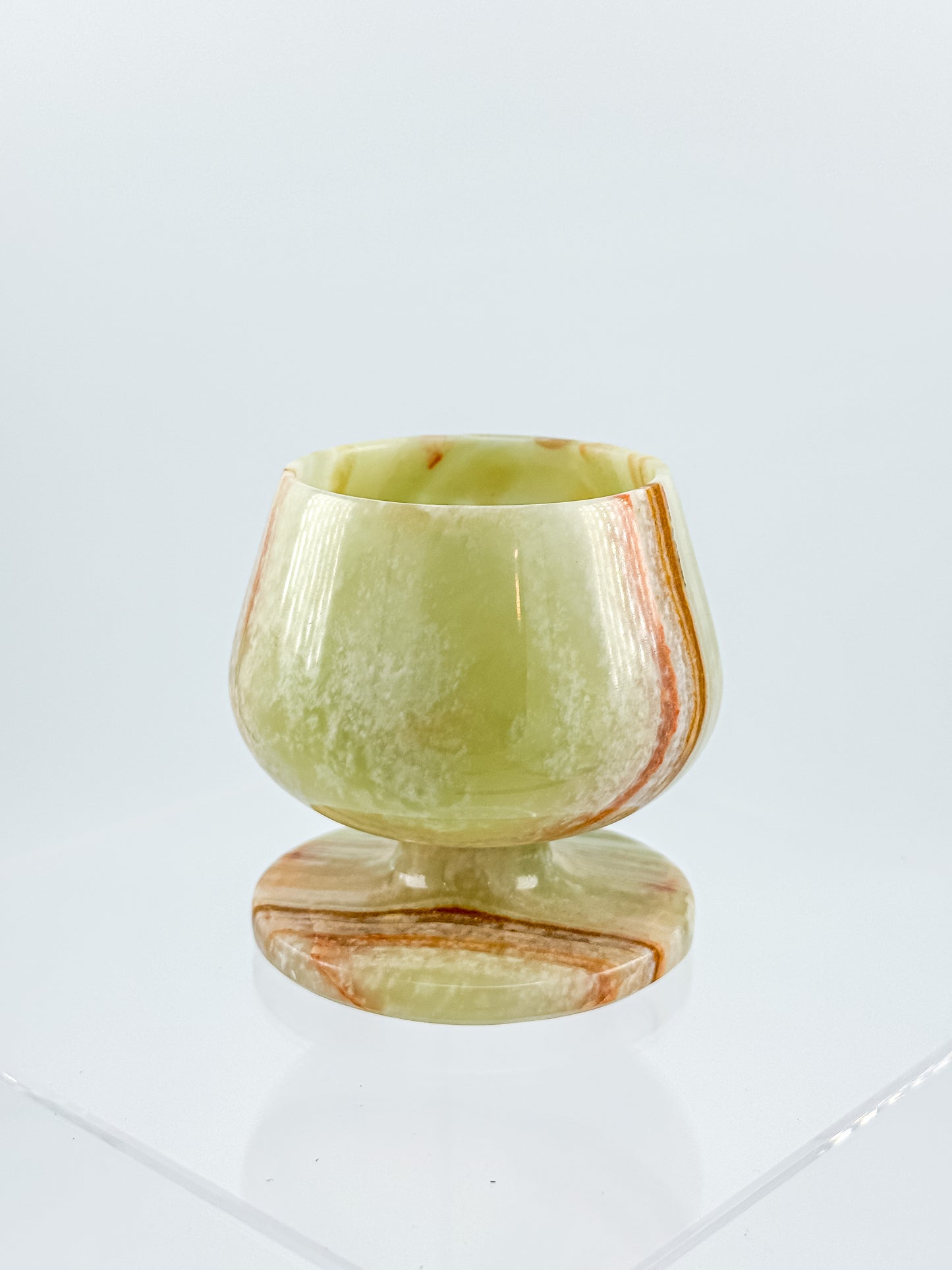 Green Banded Onyx Mini Goblet – Hand-Carved Stone, Tulip Bowl, Disc Base