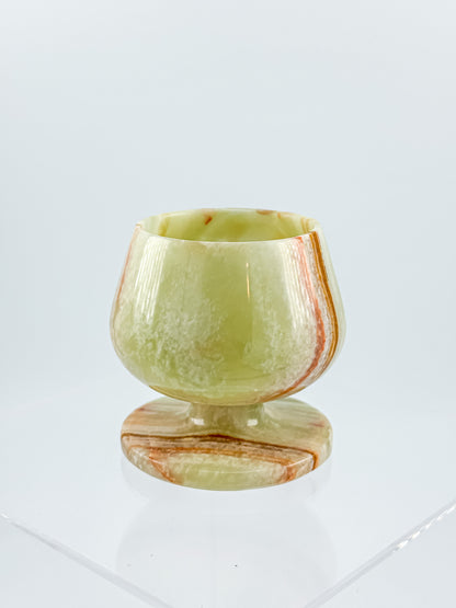 Green Banded Onyx Mini Goblet – Hand-Carved Stone, Tulip Bowl, Disc Base
