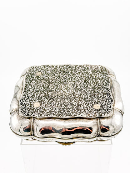Vintage Ornate Silverplate Jewelry Casket Box | Red Velvet Lined Keepsake Vanity Box