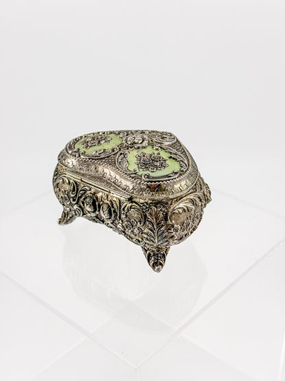 Vintage Silver Plated Embossed Heart Shaped Jewelry Or Trinket Box