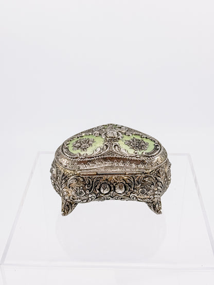 Vintage Silver Plated Embossed Heart Shaped Jewelry Or Trinket Box