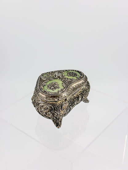 Vintage Silver Plated Embossed Heart Shaped Jewelry Or Trinket Box