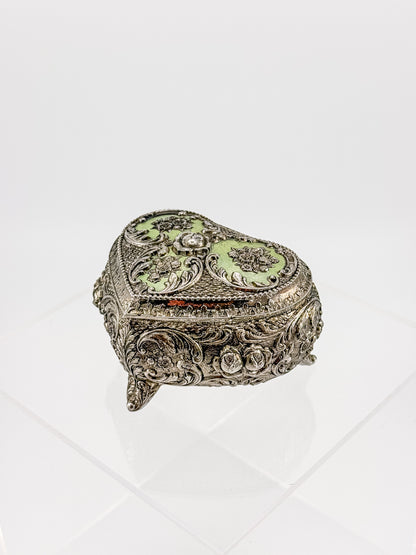 Vintage Silver Plated Embossed Heart Shaped Jewelry Or Trinket Box