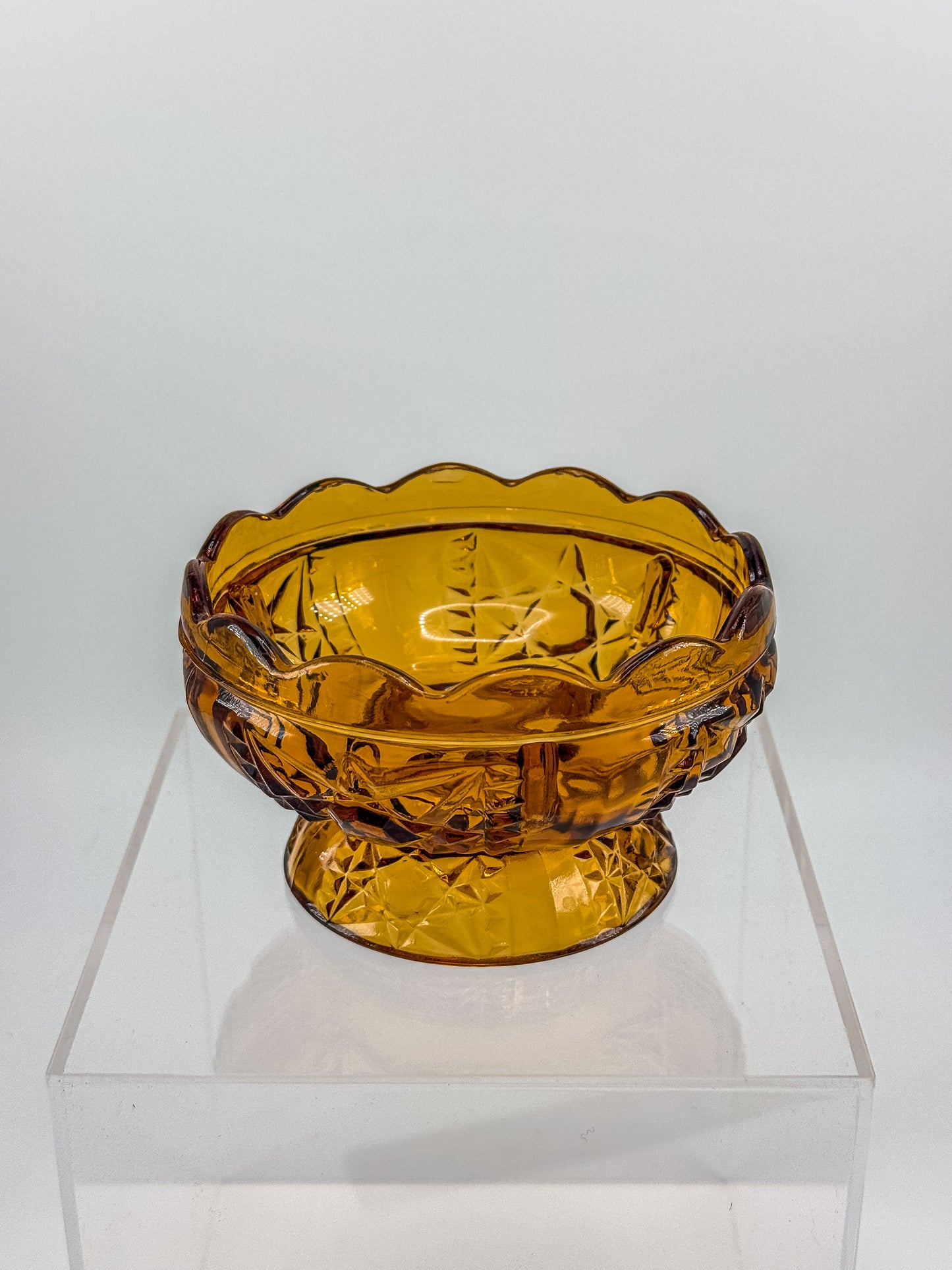 Vintage Indiana Glass Amber Stars & Bars Fairy Lamp Base Only — Chipped