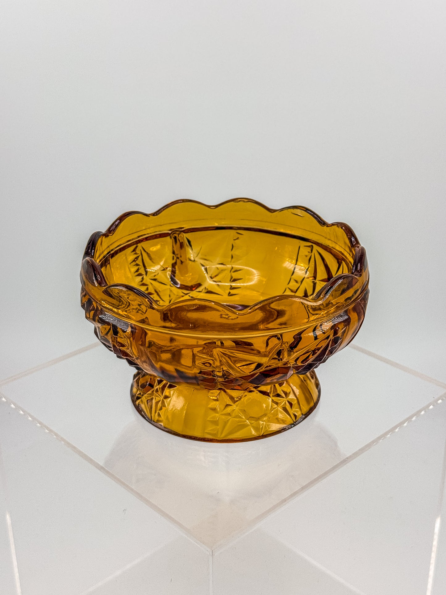 Vintage Indiana Glass Amber Stars & Bars Fairy Lamp Base Only — Chipped