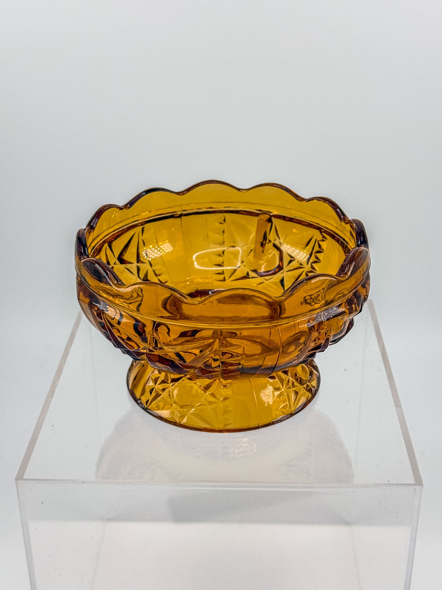 Vintage Indiana Glass Amber Stars & Bars Fairy Lamp Base Only — Chipped