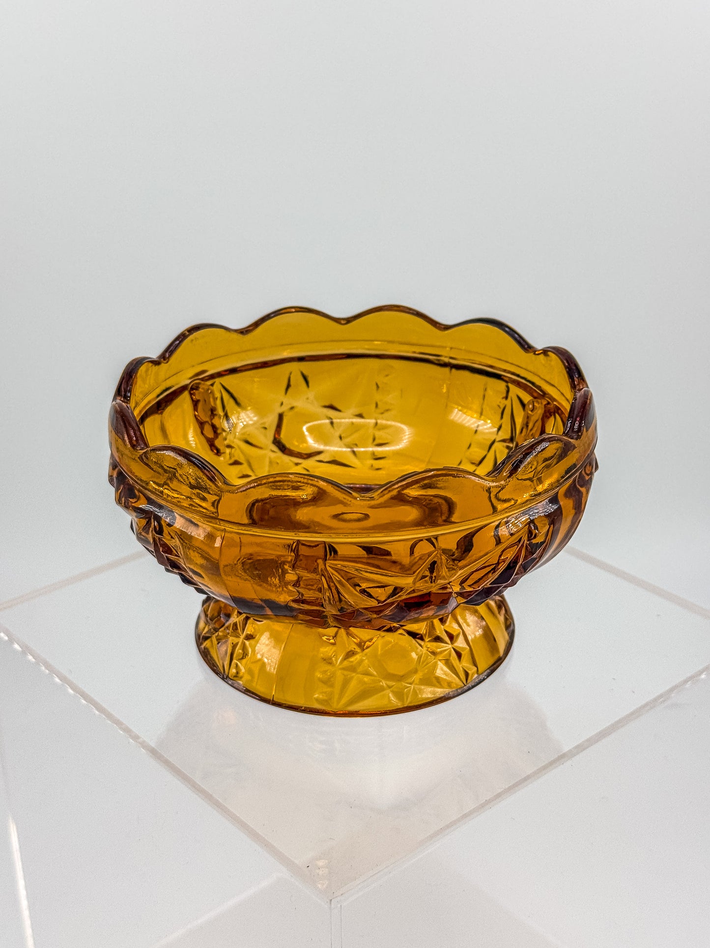 Vintage Indiana Glass Amber Stars & Bars Fairy Lamp Base Only — Chipped