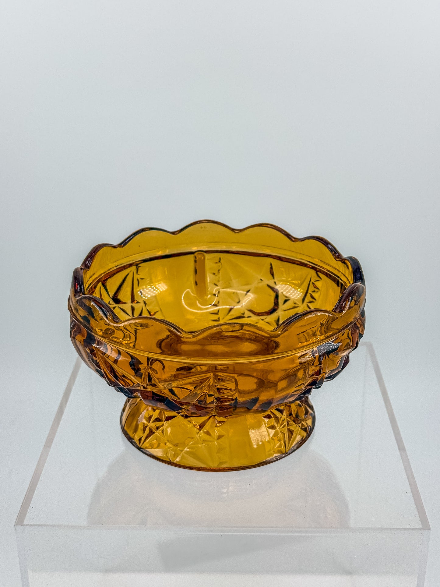Vintage Indiana Glass Amber Stars & Bars Fairy Lamp Base Only — Chipped