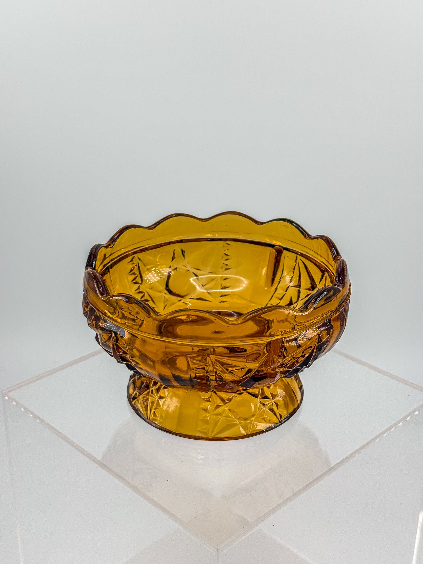 Vintage Indiana Glass Amber Stars & Bars Fairy Lamp Base Only — Chipped